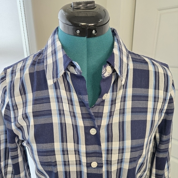 DRAPER JAMES BLUE PLAID BELL SLEEVE BLOUSE BUTTON UP SHIRT TOP WOMEN SIZE 4 - Picture 5 of 12